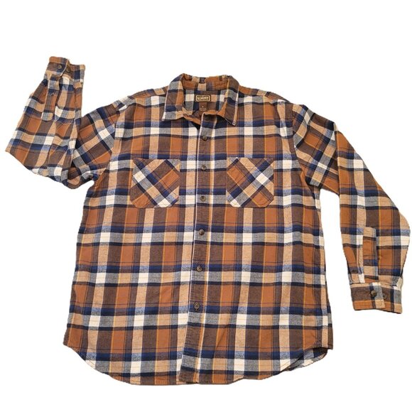 SCHMIDT Workwear Carpenter Men's Plaid Flannel Button Up Shirt Brown Cotton XL - Picture 1 of 8